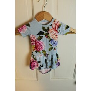 Posh Peanut Baby Girls Blue Floral Rose Ruffle Romper Outfit 3-6 Months